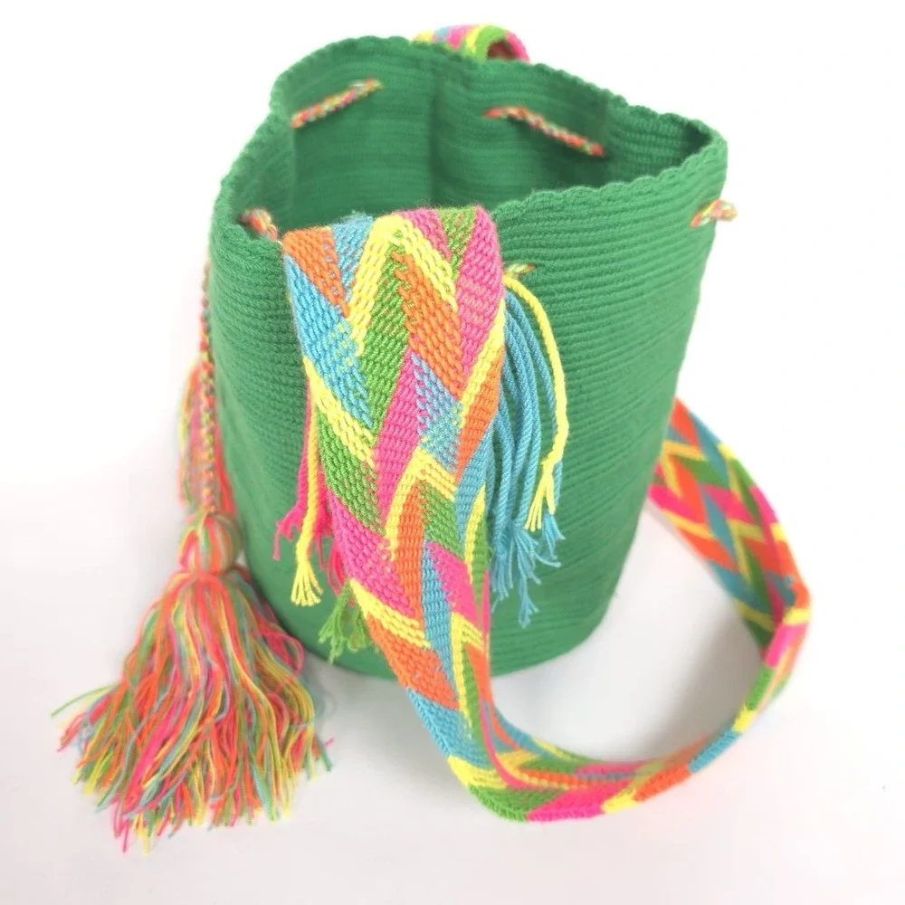 Colombian Large‎ Handmade Wayuu Mochila Bag Solid Casual Top Quality Green Multi